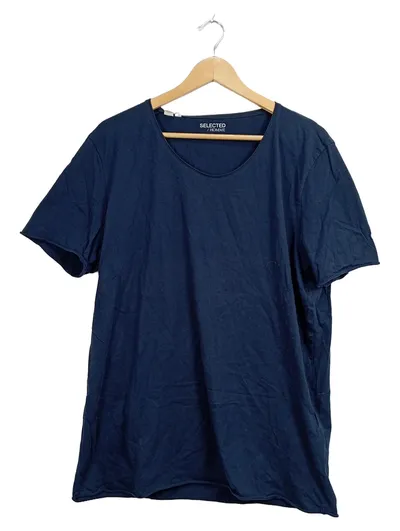 Selected Homme Herren T-Shirt Blau Gr. 52 XL Basic Kurzarm Baumwolle