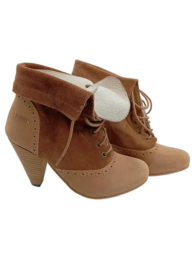 Shoot Damen Stiefeletten Gr. 37 Braun Wildleder Brogue Absatz Vintage