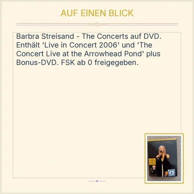 Barbra Streisand The Concerts Live in Concert 2006 & Arrowhead Pond DVD