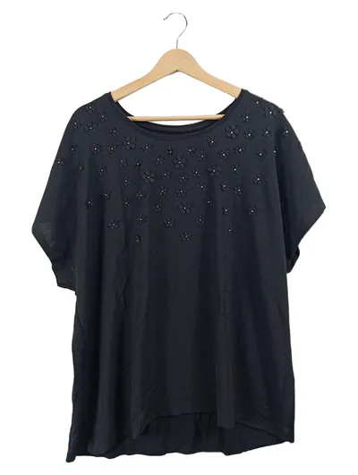 Canda Damen T-Shirt Schwarz Gr. 42 XL Blumen Applikationen Casual