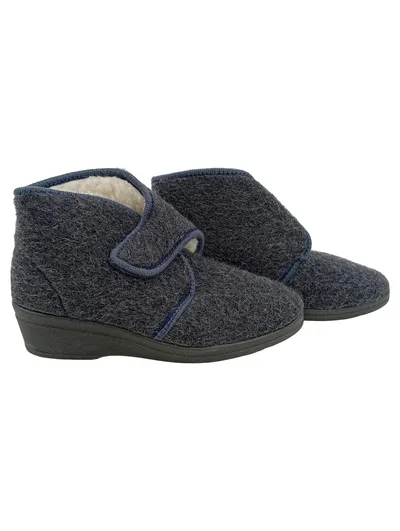 Rohde Damen Hausschuhe Filz Hausschuh Stiefel Grau Gr. 38 Klettverschluss