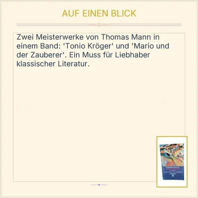 Thomas Mann Tonio Kröger Mario und der Zauberer Fischer Taschenbuch Buch