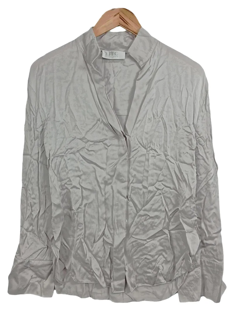 FFC Bluse Damen Grau Gr. 34 XS Elegant Langarm Viskose Oberteil Shirt 2