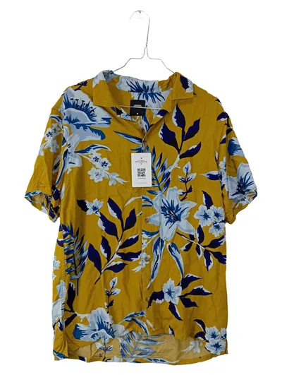 Burton Menswear London Herren Hawaiihemd Kurzarm Blumen Gelb Gr. M