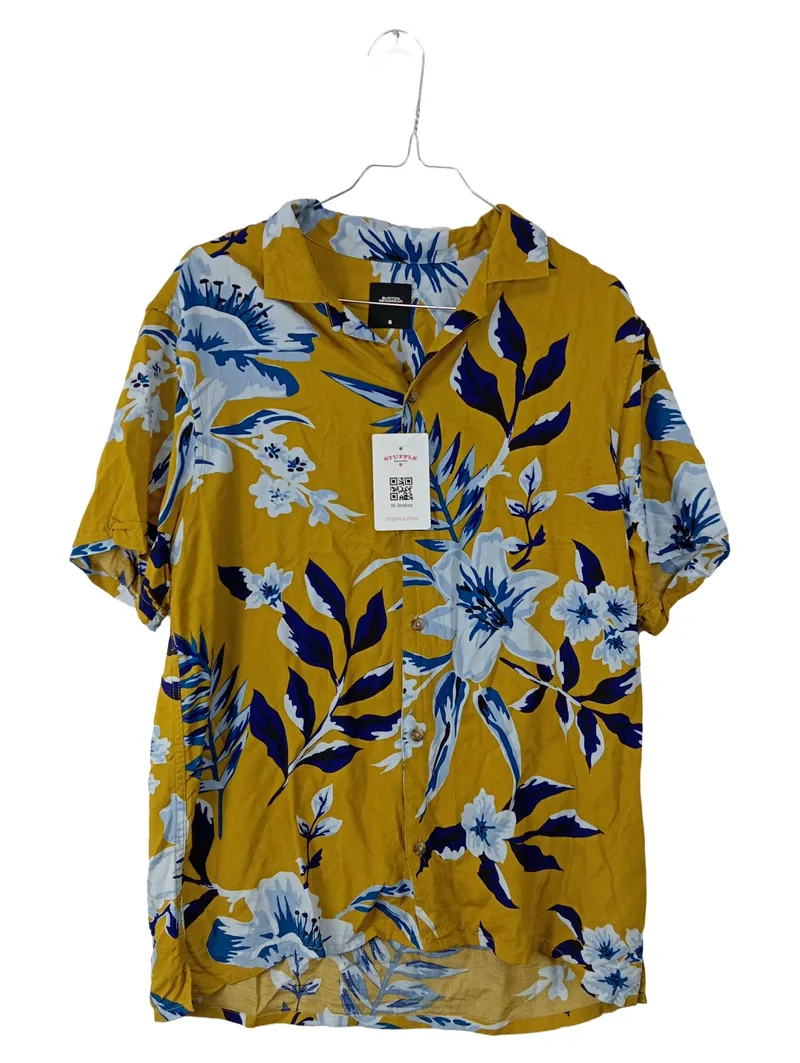 Burton Menswear London Herren Hawaiihemd Kurzarm Blumen Gelb Gr. M 1