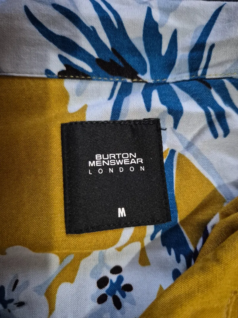Burton Menswear London Herren Hawaiihemd Kurzarm Blumen Gelb Gr. M 3