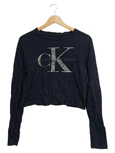 Calvin Klein Jeans Damen Langarmshirt Cropped Logo Schwarz Gr. 40 L