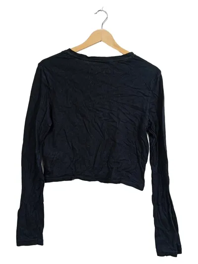 Calvin Klein Jeans Damen Langarmshirt Cropped Logo Schwarz Gr. 40 L