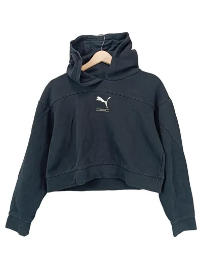 PUMA Damen Crop Hoodie Kapuzenpullover Schwarz Gr. M Worldwide