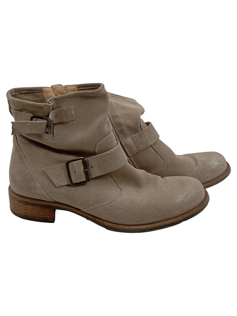 Paul Green Damen Stiefelette Beige Wildleder Biker Boots Gr. 37.5 2