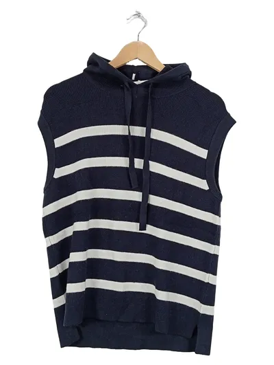 Street One Damen Pullunder Blau Gestreift Kapuze Gr. 38 M