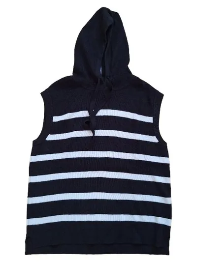 Street One Damen Pullunder Blau Gestreift Kapuze Gr. 38 M