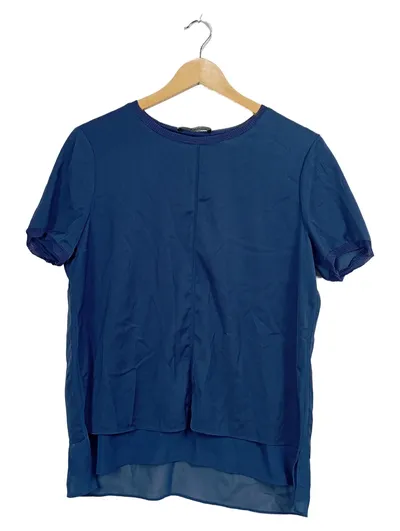 Steffen Schraut Bluse Damen Gr. 40 L Blau Kurzarm Layer Look Modern