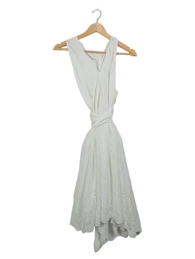 Fracomina Damen Spitzenkleid Weiß Lochstickerei Gr. S Midikleid Romantisch