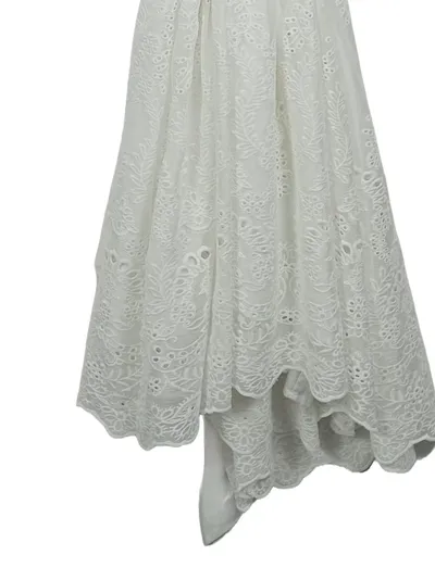 Fracomina Damen Spitzenkleid Weiß Lochstickerei Gr. S Midikleid Romantisch