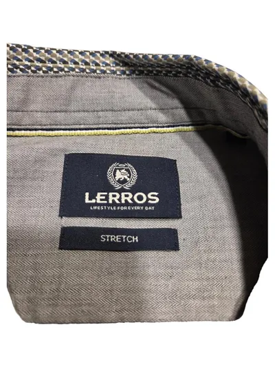 LERROS Herren Business Hemd Langarm Blau Gemustert Stretch Gr. 48 M