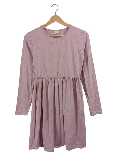 Famy Mädchen Freizeitkleid Rosa Gr. 158 Regenbogenmuster Baumwolle