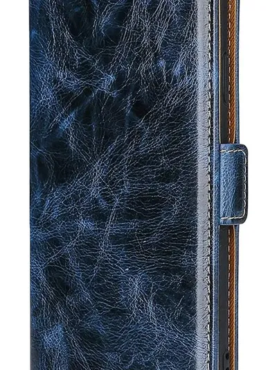 Handytasche Klapphülle Blau Lederdetails Vintage Kunstleder