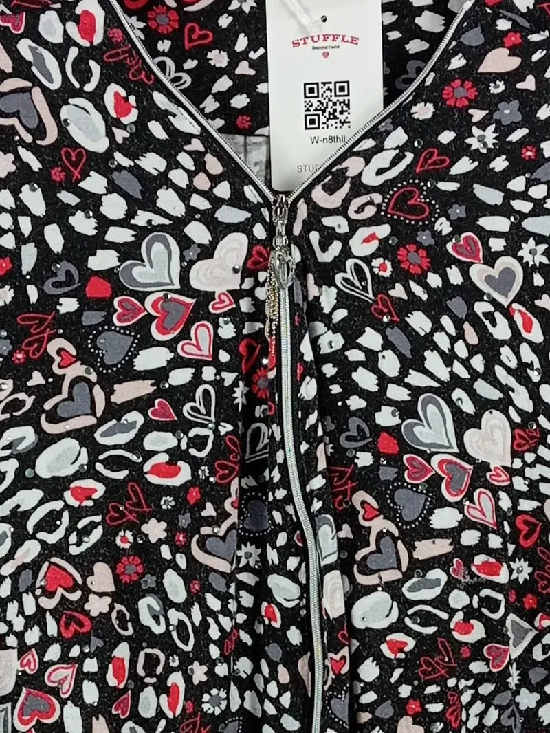 Canda Damen Sweatjacke Gr. 48 Mehrfarbig Herzmuster Reißverschluss Strass 5