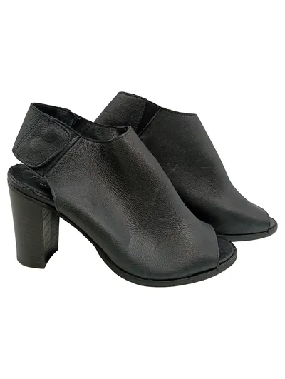 Alesya Damen Stiefeletten Peep Toe Leder Schwarz Gr. 39