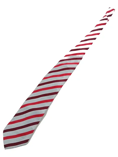 Jaguar Krawatte Herren Seide gestreift Rot Bordeaux Silber 156cm