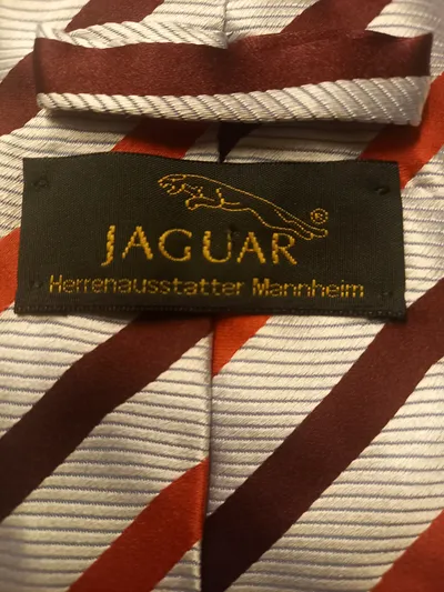 Jaguar Krawatte Herren Seide gestreift Rot Bordeaux Silber 156cm