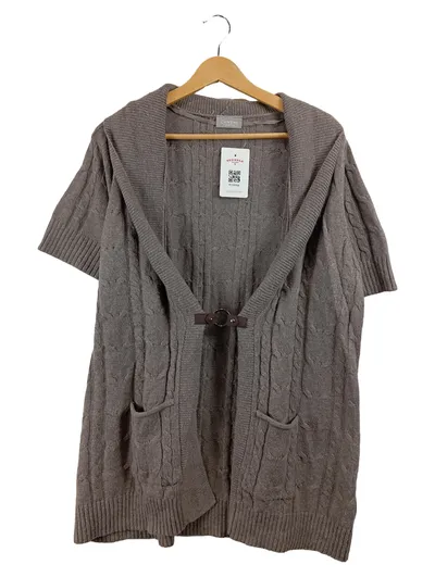 Canda Damen Strickjacke Gr. 48 Braun Kurzarm Zopfstrick Schnalle