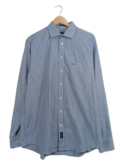GANT Herren Business Hemd Gr. 42 Blau Weiß Gestreift Langarm Baumwolle