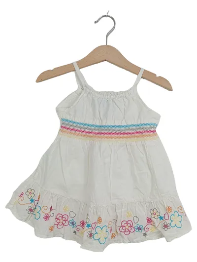 Topolino Sommerkleid Mädchen Weiß Gr. 98 Blumenmuster Stickerei Baumwolle