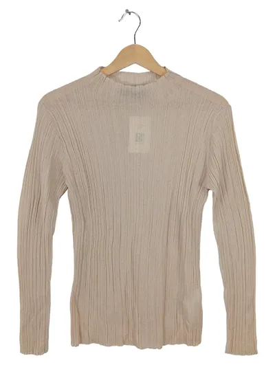 Hallhuber Damen Pullover Gr. 42 XL Beige Rippstrick Langarm Basic