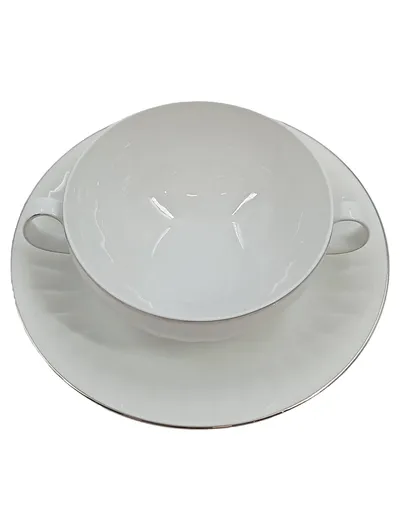 Arzberg Suppentasse mit Untertasse Porzellan Weiß Klassisch 11, 5 cm