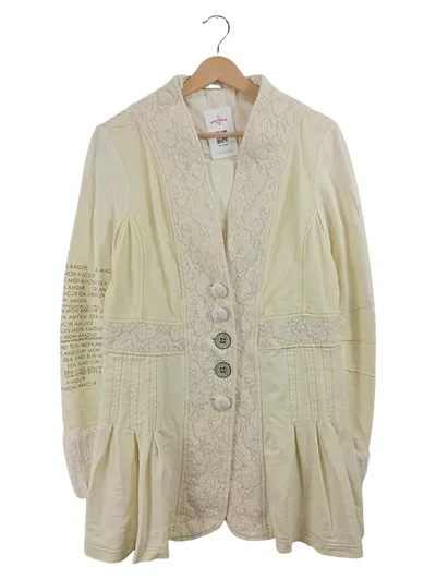 Elisa Cavaletti Blazer Damen Gr. 40 Beige Romantisch Spitze Schriftzug