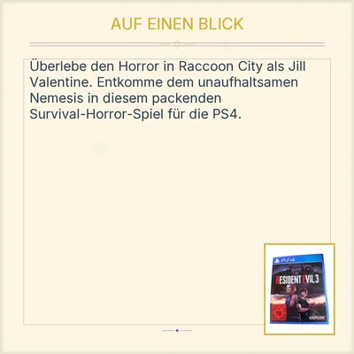 Resident Evil 3 Capcom PlayStation 4 PS4 Horrorspiel Action
