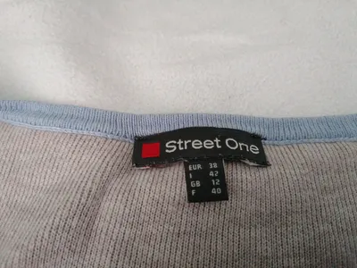 Street One Damen Strickjacke Cardigan Gr. 38 M Blau Beige Colorblock
