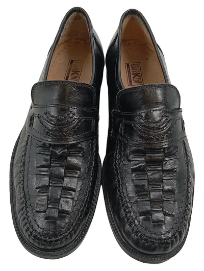Roger Kent Herren Slipper Loafer Leder Schwarz Geflochten Gr. 40