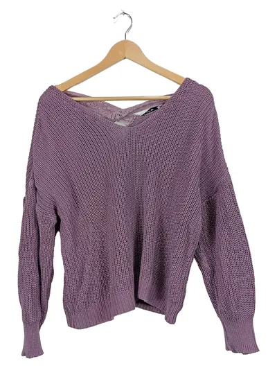 ABOUT YOU Strickpullover Damen Gr. L Lila V-Ausschnitt Kreuzdetail