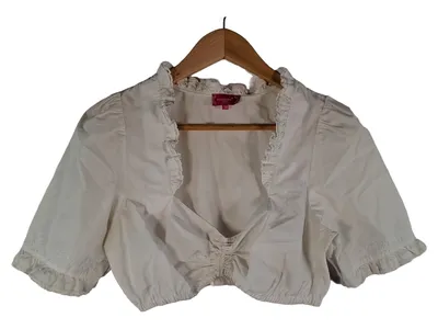 Krüger Madl Trachtenbluse Damen Gr. 38 Beige Stickerei Kurzarm Festlich