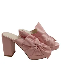 Alesya Damen Pantoletten Sandaletten Rosa mit Schleife Gr. 37 Elegant 1