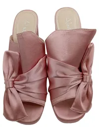 Alesya Damen Pantoletten Sandaletten Rosa mit Schleife Gr. 37 Elegant 2