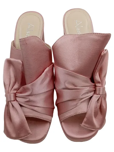 Alesya Damen Pantoletten Sandaletten Rosa mit Schleife Gr. 37 Elegant