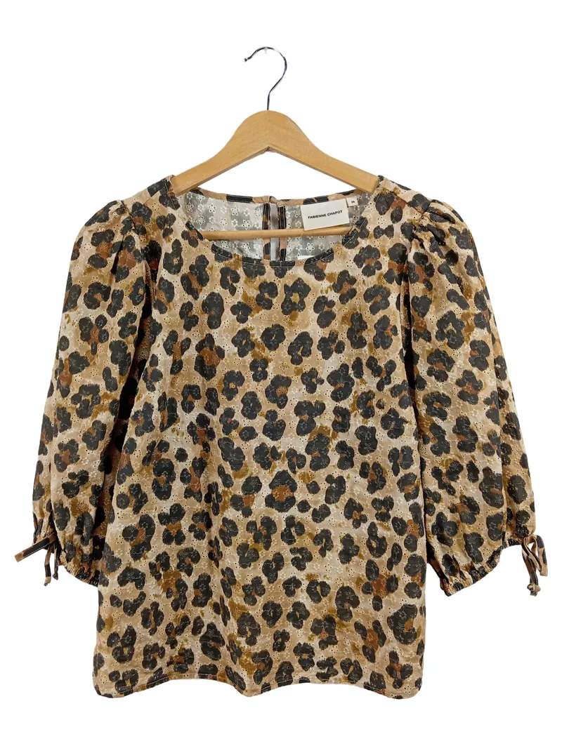 Fabienne Chapot Damen Bluse Leopardenmuster Mehrfarbig Gr. 36 S Lochmuster 1