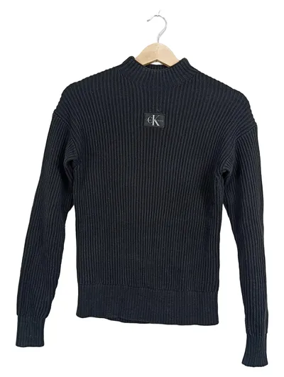 Calvin Klein Jeans Pullover Damen Schwarz Gr. 32 XXS Rippstrick Stehkragen