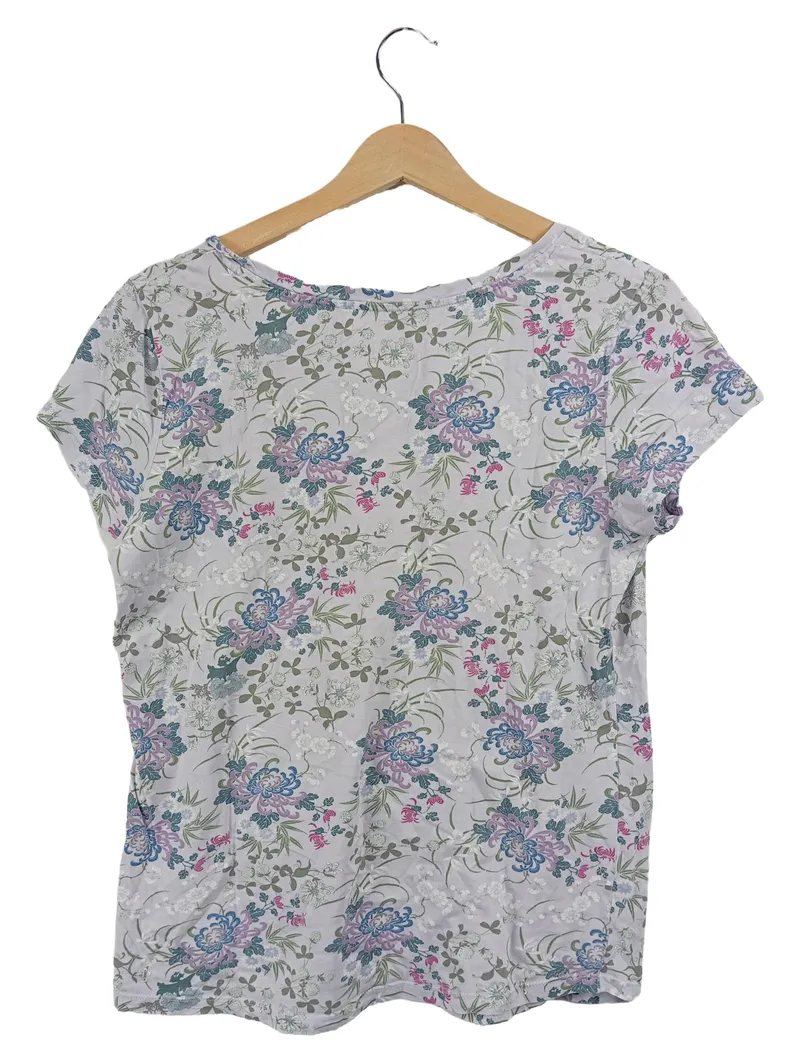 EDCO Damen T-Shirt Gr. 38 M Grau Blumenmuster Casual Kurzarm Baumwolle 2