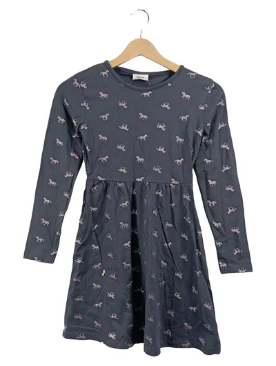 Famy Mädchen Freizeitkleid Grau Gr. 146 Pferde Glitzer Baumwolle