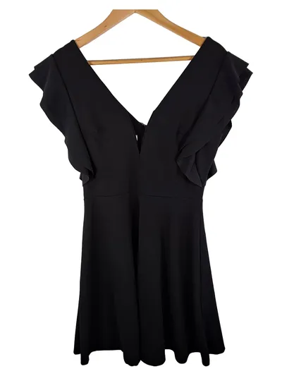 WALG Cocktailkleid Damen Schwarz Gr. 40 L Rüschenärmel Elegant Party