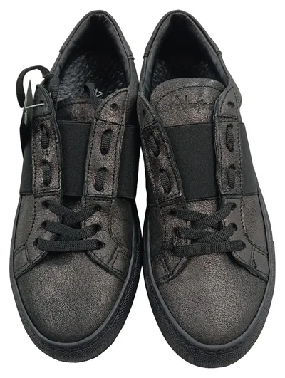 Alesya Damen Sneaker low Schwarz Gr. 36 Leder Metallic-Look