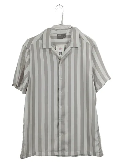 ASOS Herren Freizeithemd Gr. M Grau Weiß Gestreift Kurzarm Casual
