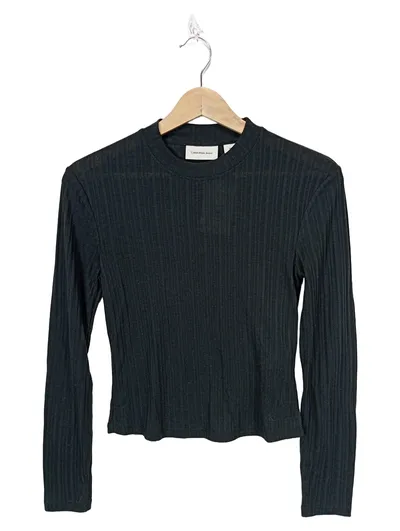 Calvin Klein Jeans Damen Pullover Gr. 34 XS Schwarz Rippstrick Langarm
