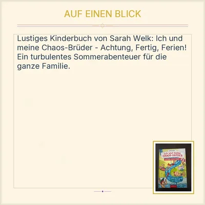 Ich und meine Chaos-Brüder Achtung, Fertig, Ferien! Sarah Welk arsEdition Buch