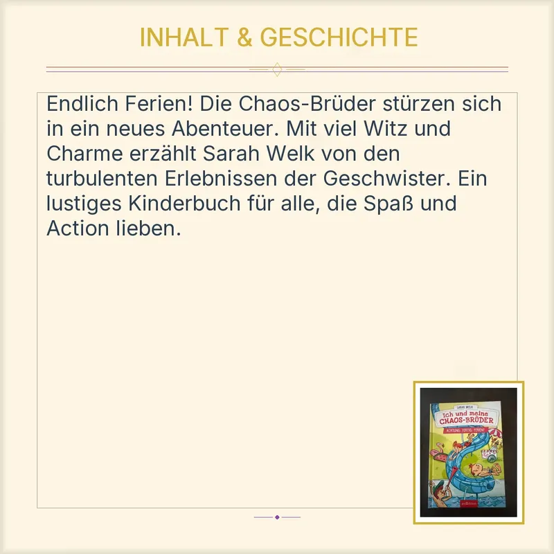 Ich und meine Chaos-Brüder Achtung, Fertig, Ferien! Sarah Welk arsEdition Buch 3